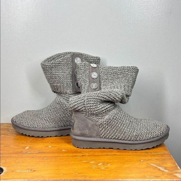 UGG Charcoal Knit Boots with Button Accents - Picture 1 of 7